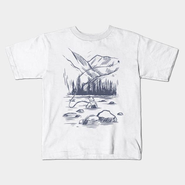 Fisherman Kids T-Shirt by handdrawnillustrationart